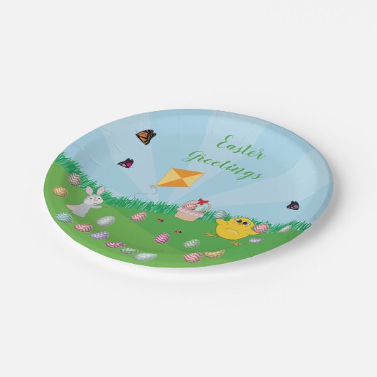 イースターパーソナライズされたエグカラフル狩りバニーチック ペーパープレート (アングル)