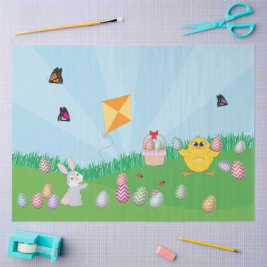 イースターパーソナライズされたエグカラフル狩りバニーチック 薄葉紙 (クラフト)