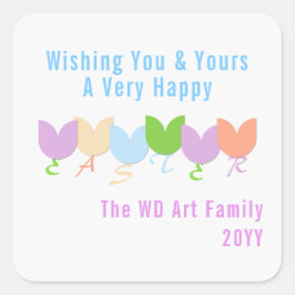 イースターパーソナライズされたエレガント春チューリップフローラ スクエアシール