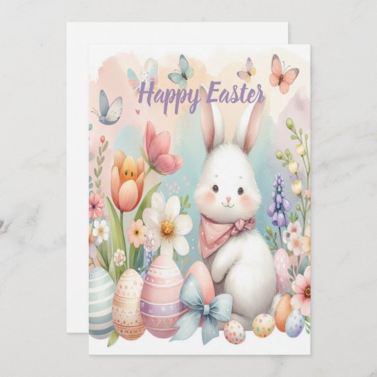 イースターパーソナライズされたグリーティングカードの水色 シーズンカード (正面/裏面)
