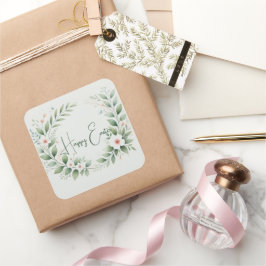 イースターパーソナライズされたスクエアステッカー | カスタムテキスト スクエアシール