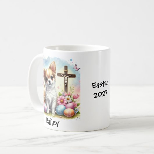 イースターパーソナライズされたチワホアドッグ コーヒーマグカップ (正面左)