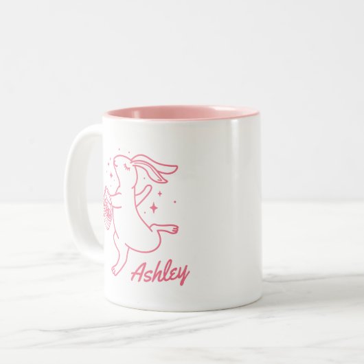 イースターパーソナライズされたバおもしろいニーの名前のシャツ ツートーンマグカップ (正面左)
