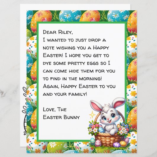 イースターパーソナライズされたバニーからの子どもの手紙 (正面/裏面)