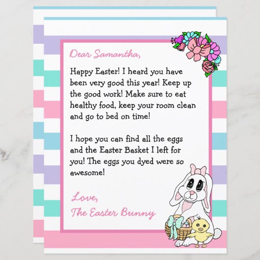イースターパーソナライズされたバニーからの手紙 (正面/裏面)