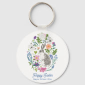 イースターパーソナライズされたバニーと花 キーホルダー (裏面)