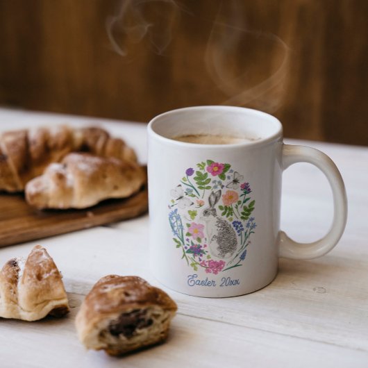 イースターパーソナライズされたバニーと花 コーヒーマグカップ