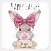 イースターパーソナライズされたバニーのステッカー子供へ スクエアシール (正面)