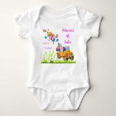 イースターパーソナライズされたバニー1位がイースターエッグを配達 ベビーボディスーツ (正面)