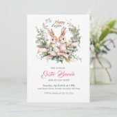 イースターパーソナライズされたバニー、卵、リースインビタット 招待状 (スタンド正面)