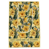 イースターパーソナライズされたフローラの水の色Daffodil私 ミディアムペーパーバッグ (裏面)