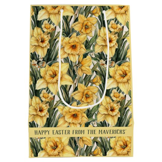 イースターパーソナライズされたフローラの水の色Daffodil私 ミディアムペーパーバッグ (裏面)