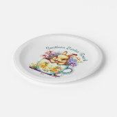 イースターパーソナライズされたブルンチバニーフローラティール(緑がかった色) ペーパープレート (アングル)