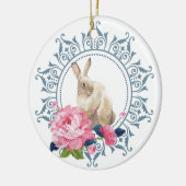イースターパーソナライズされたラビットフローラデザイン セラミックオーナメント (左)