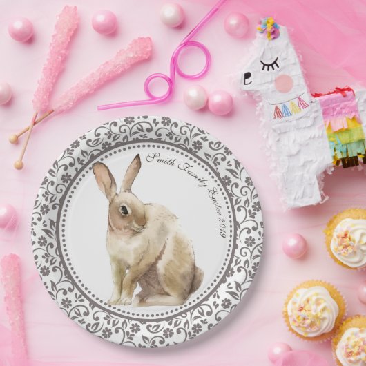 イースターパーソナライズされたラビットフローラ ペーパープレート (パーティー)