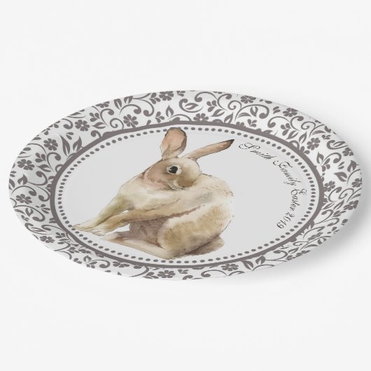 イースターパーソナライズされたラビットフローラ ペーパープレート (アングル)