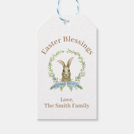 イースターパーソナライズされた恵み水色ウサギ ギフトタグ (正面)