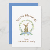 イースターパーソナライズされた恵み水色ウサギ シーズンカード (正面/裏面)