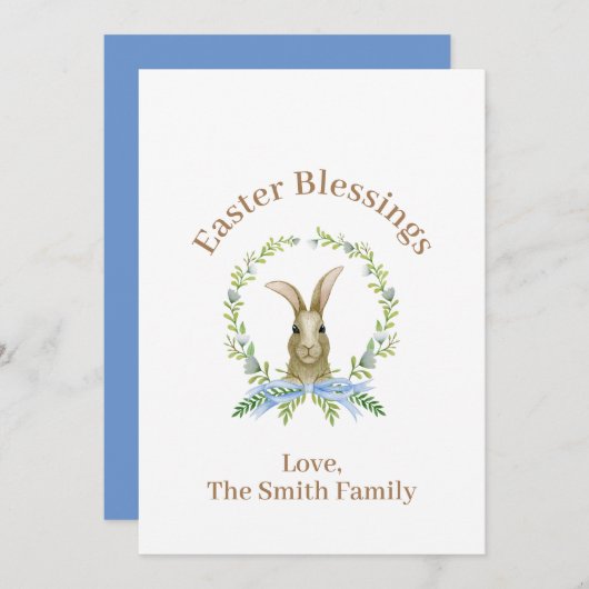 イースターパーソナライズされた恵み水色ウサギ シーズンカード (正面/裏面)