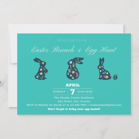 イースターパーティの招待状イースターブランチ&エッグ狩り 招待状 (正面)