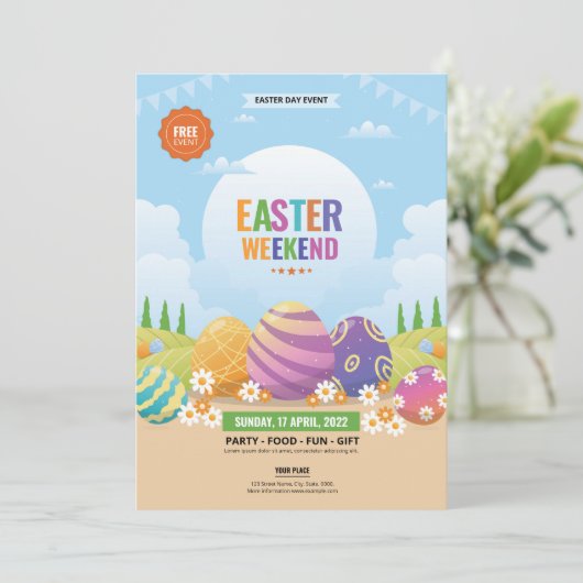 イースターパーティの招待状パーティーチラシ 招待状 (スタンド正面)