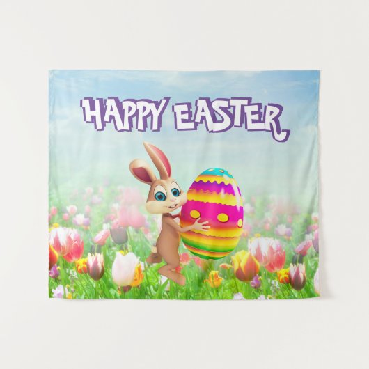 イースターパーティーイースターバニーエッグ狩り春の花 タペストリー (正面(横))