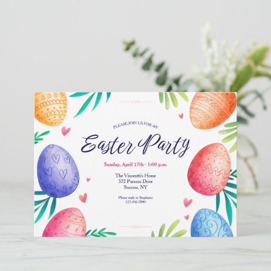 イースターパーティーエッグ縁ど招待状 招待状 (スタンド正面)