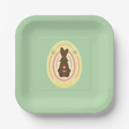 イースターパーティープレートで、茶色のバニーと黄色の卵 ペーパープレート