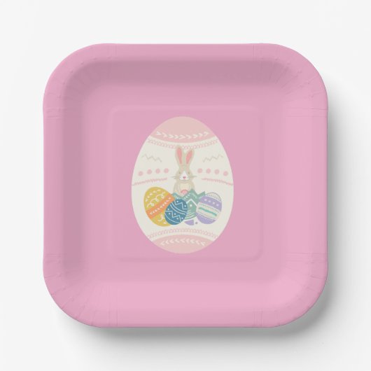 イースターパーティープレートピンクの卵のバラ背景 ペーパープレート (正面)