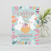 イースターパーティー卵狩り花パーティーピンク招待状 招待状 (スタンド正面)