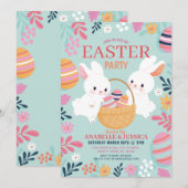 イースターパーティー卵狩り花パーティーピンク招待状 招待状 (正面/裏面)