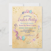 イースターパーティー卵花パーティーピンクヴィンテージ 招待状 (正面)