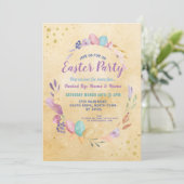 イースターパーティー卵花パーティーピンクヴィンテージ 招待状 (スタンド正面)