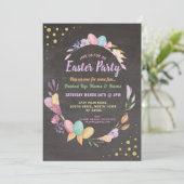 イースターパーティー卵花パーティーピンク招待状 招待状 (スタンド正面)