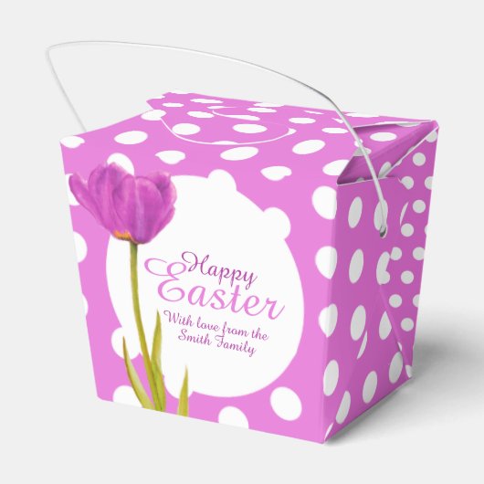 イースターパープルチューリップ水玉模様ギフトボックス フェイバーボックス (裏面サイド)