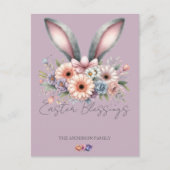 イースターパープルフローラウサギ耳ファミリー名 シーズンポストカード (正面)