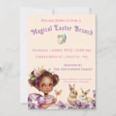 イースターパープル花かわいい女の子とバニー シーズンカード (正面)