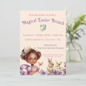 イースターパープル花かわいい女の子とバニー シーズンカード (スタンド正面)