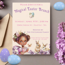 イースターパープル花かわいい女の子とバニー