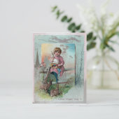 イースタービクトリアンウサギとフェンスの上の少女 シーズンポストカード (スタンド正面)