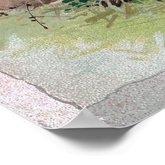 イースタービクトリアンウサギとフェンスの上の少女 ポスター (角)