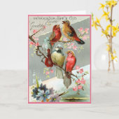 イースタービクトリアンカード – 鳥が挨拶を持って来る! カード (黄色い花)