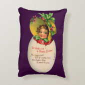 イースタービクトリアン、ヴィンテージの女の子と卵のボンネット アクセントクッション (裏面(縦))