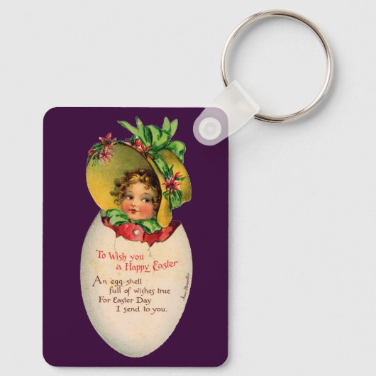 イースタービクトリアン、ヴィンテージの女の子と卵のボンネット キーホルダー (裏面)