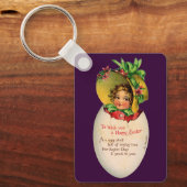 イースタービクトリアン、ヴィンテージの女の子と卵のボンネット キーホルダー (正面)