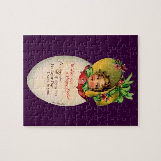 イースタービクトリアン、ヴィンテージの女の子と卵のボンネット ジグソーパズル (横)