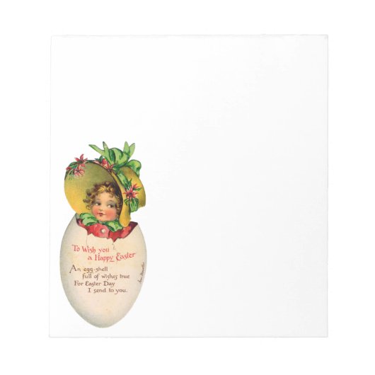 イースタービクトリアン、ヴィンテージの女の子と卵のボンネット ノートパッド (正面)