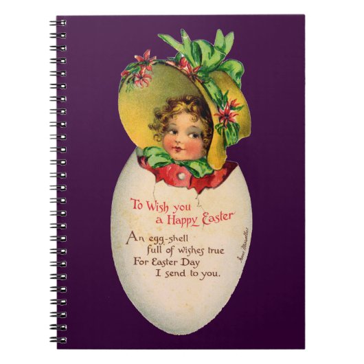 イースタービクトリアン、ヴィンテージの女の子と卵のボンネット ノートブック (正面)