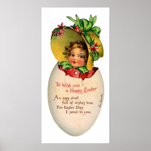 イースタービクトリアン、ヴィンテージの女の子と卵のボンネット ポスター (正面)
