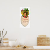 イースタービクトリアン、ヴィンテージの女の子と卵のボンネット ポスター (キッチン)